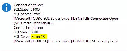 How to fix the SQL server error 18